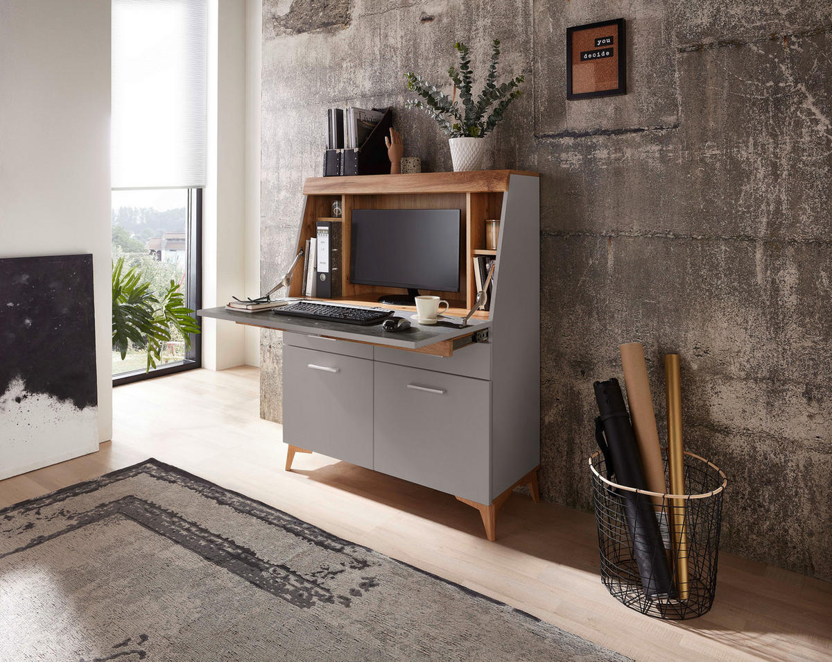 SEKRETÄR  Kabeldurchlass, Stauraum  - Eichefarben/Alufarben, LIFESTYLE, Holzwerkstoff/Kunststoff (98/124/39,6cm) - Carryhome