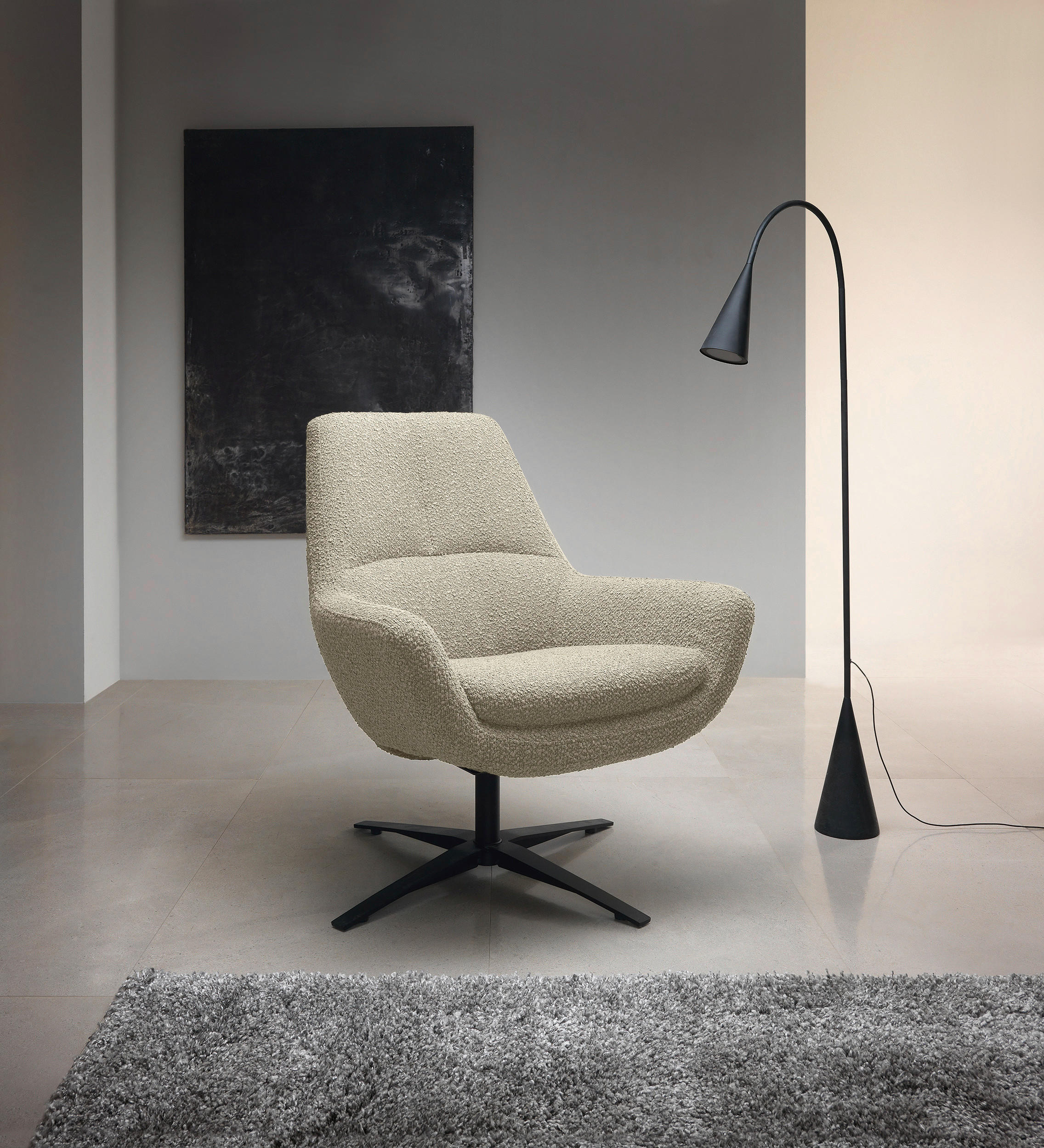 SESSEL Bouclé Beige    - Beige/Schwarz, MODERN, Textil/Metall (81/92/83cm) - Trendmanufaktur