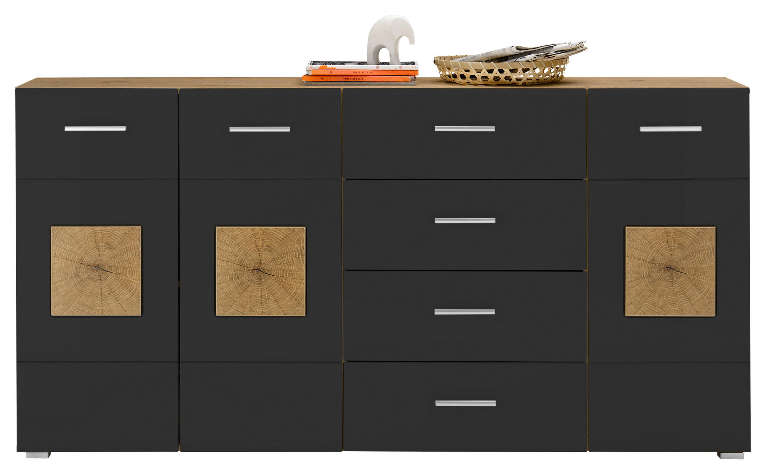 SIDEBOARD 180/92/38 cm  in Schwarz, Eiche Artisan  - Silberfarben/Schwarz, Design, Holzwerkstoff/Kunststoff (180/92/38cm) - MID.YOU