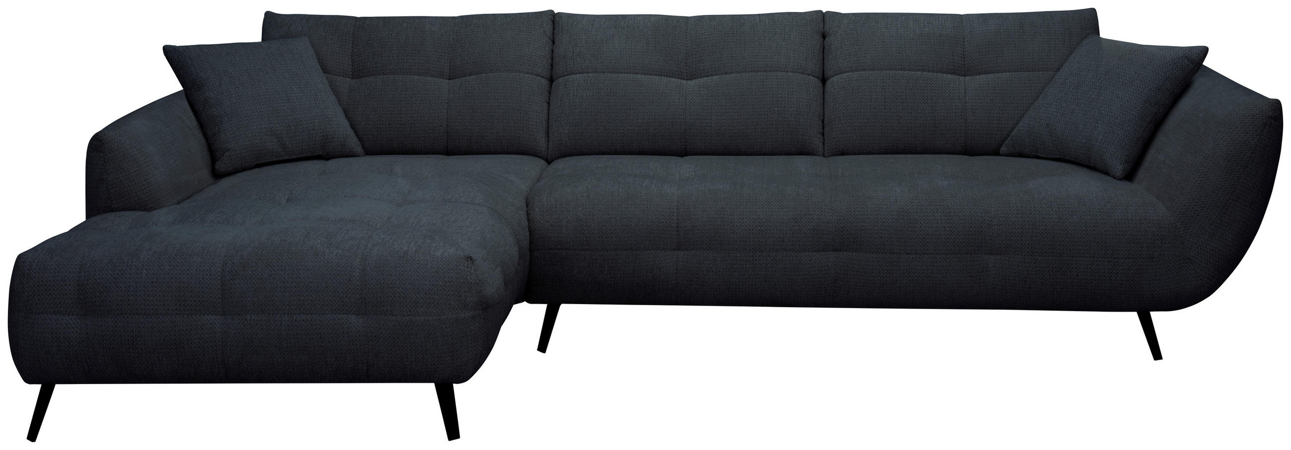 ECKSOFA 215/320 cm  in Chenille Dunkelblau Armlehnenkissen, Rücken echt, Sitztiefenverstellung  215/320 cm  - Schwarz/Dunkelblau, KONVENTIONELL, Textil/Metall (215/320cm) - Hom`in