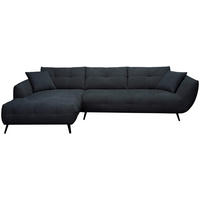 ECKSOFA 215/320 cm  in Chenille Dunkelblau Armlehnenkissen, Rücken echt, Sitztiefenverstellung  215/320 cm  - Schwarz/Dunkelblau, KONVENTIONELL, Textil/Metall (215/320cm) - Hom`in