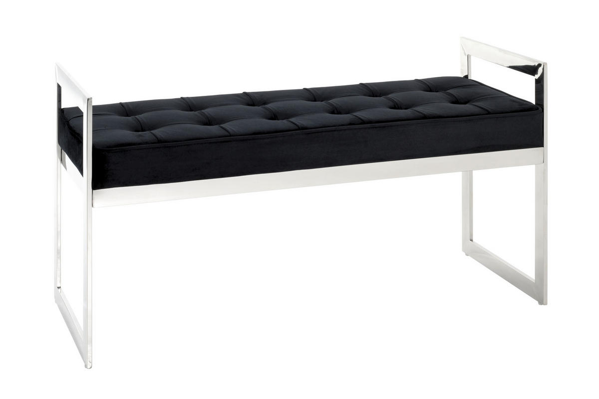 HOCKERBANK in Metall, Textil Schwarz, Edelstahlfarben  - Edelstahlfarben/Schwarz, Design, Textil/Metall (100/57/41cm)