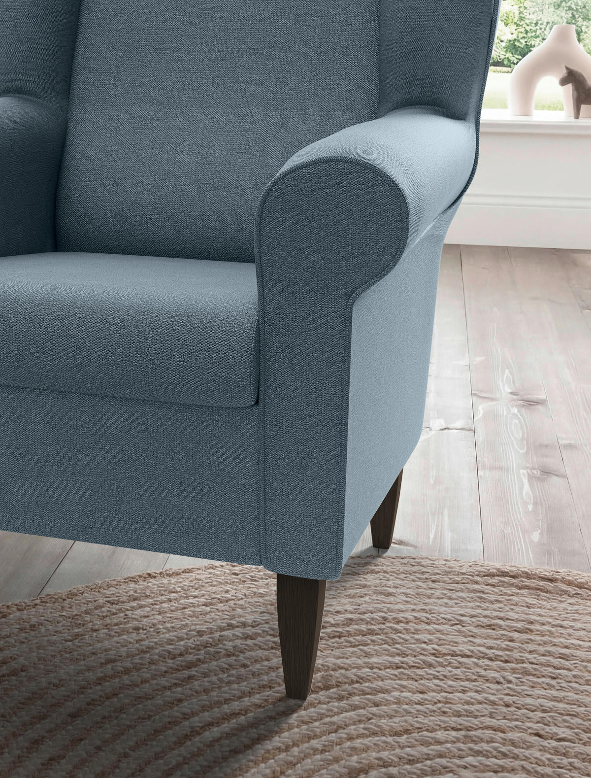 OHRENSESSEL Struktur Blau  - Wengefarben/Blau, Konventionell, Holz/Textil (80/102/86cm) - Livetastic