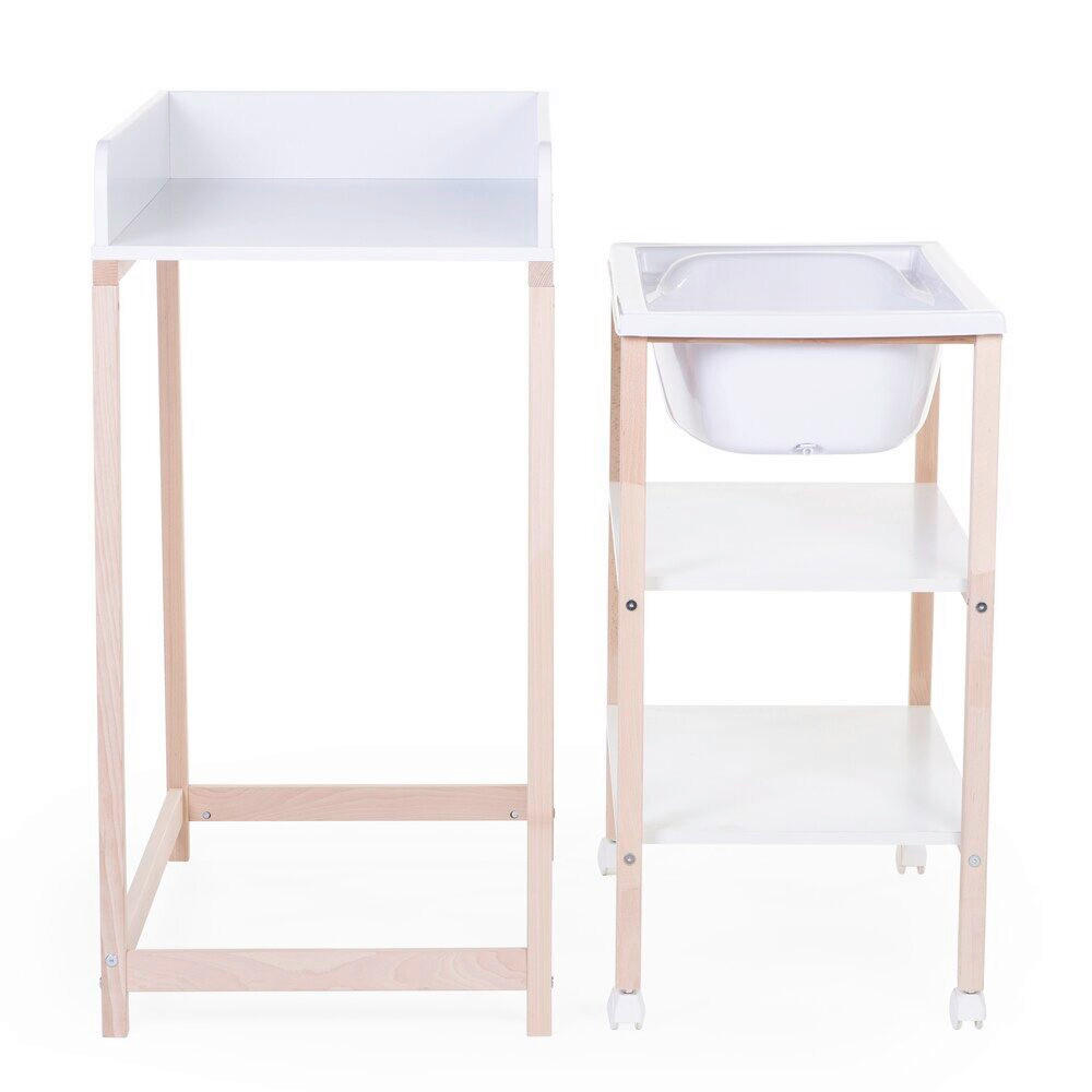WICKELTISCH 2in1 Set Wickeltisch + Badewanne Weiß, Buchefarben  - Buchefarben/Weiß, KONVENTIONELL, Holzwerkstoff/Kunststoff (91,5/53,5/106,5cm) - Childhome