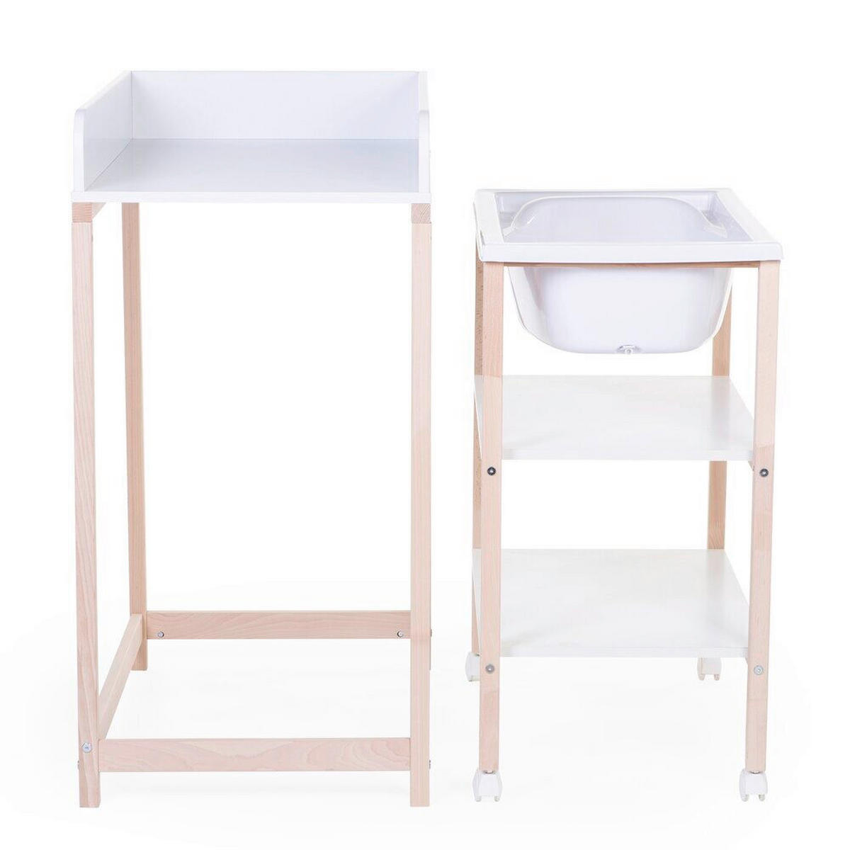 WICKELTISCH 2in1 Set Wickeltisch + Badewanne Weiß, Buchefarben  - Buchefarben/Weiß, KONVENTIONELL, Holzwerkstoff/Kunststoff (91,5/53,5/106,5cm) - Childhome