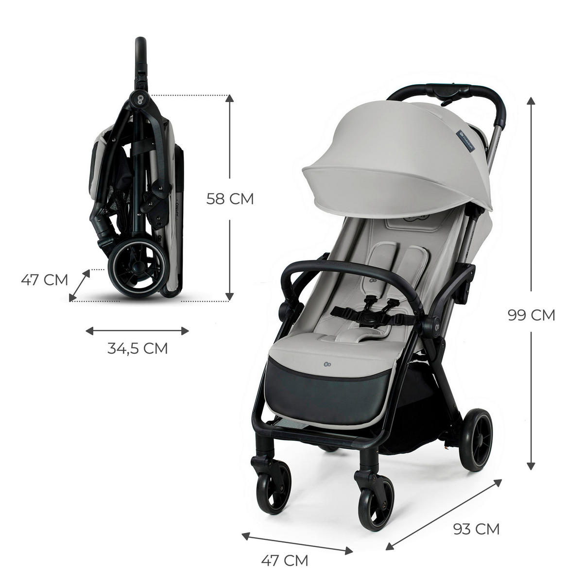 BUGGY Apino  - Hellgrau/Schwarz, Basics (47/99/93cm) - kinderkraft