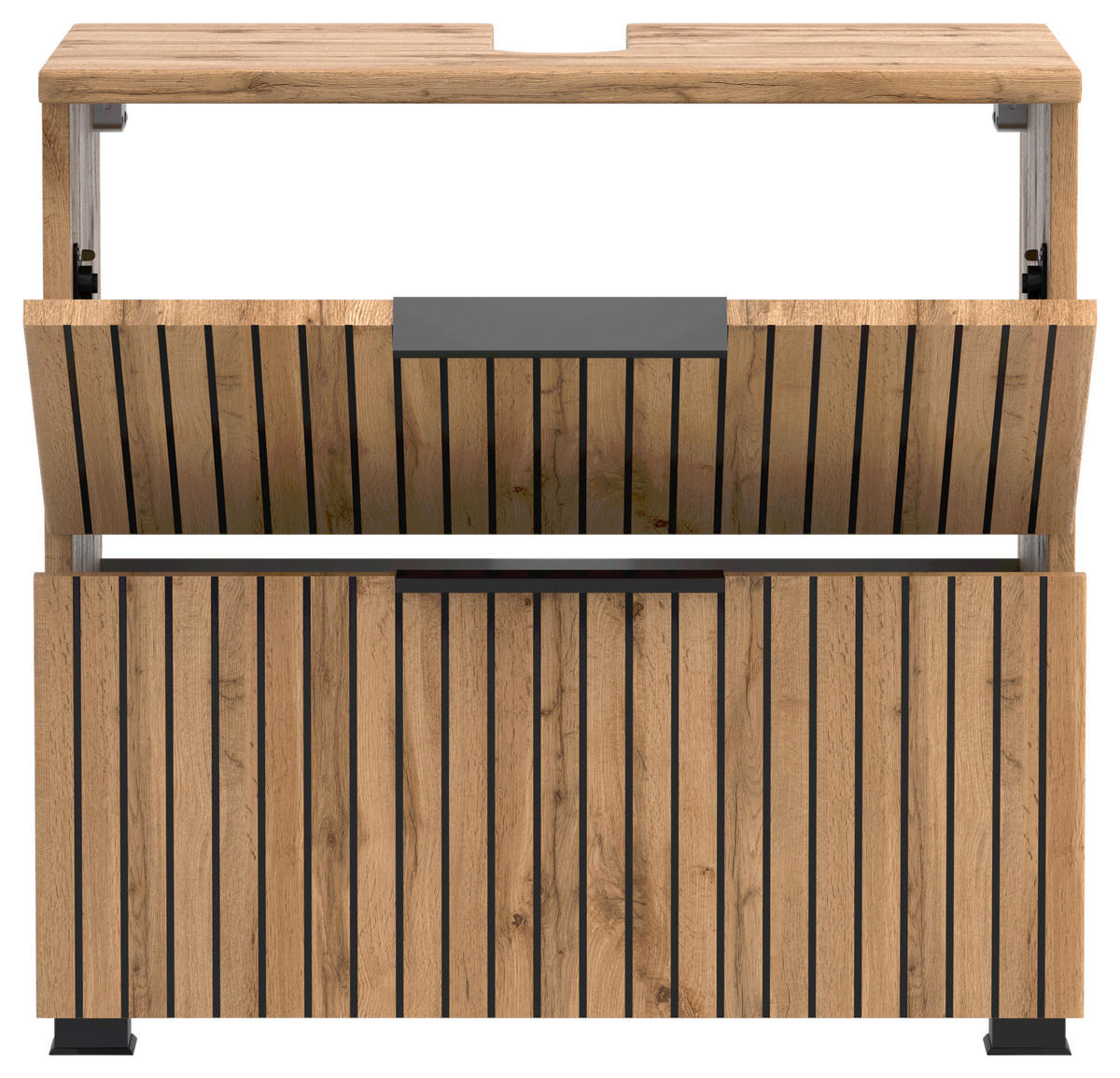 WASCHBECKENUNTERSCHRANK 60/54/35 cm  - Eiche Wotan/Schwarz, Modern, Holzwerkstoff/Kunststoff (60/54/35cm) - Held