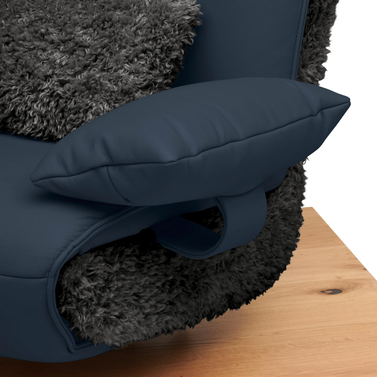 2-SITZER-SOFA  in Hochflor Echtleder Anthrazit, Blau  - Blau/Anthrazit, Design, Leder/Holz (240/65/104cm) - Koinor