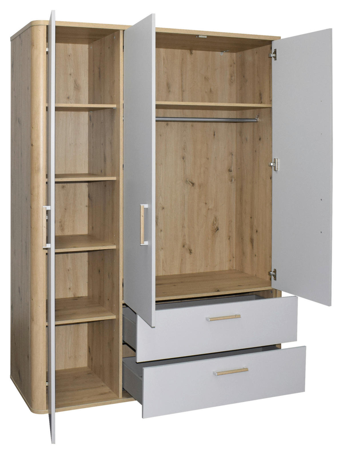 BABYKLEIDERSCHRANK Lilly  - Eiche Artisan/Grau, Basics, Holzwerkstoff/Kunststoff (138/189/51cm)