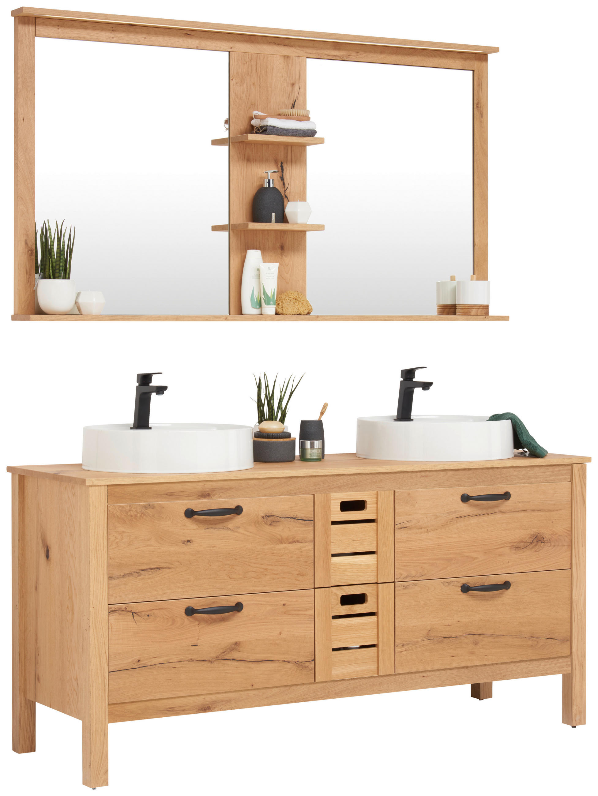BADEZIMMER  in 155 cm  - Eichefarben/Weiß, MODERN, Glas/Holz (155cm) - Landscape