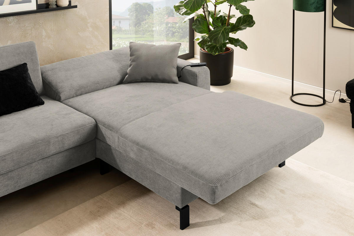 ECKSOFA in Cord Sandfarben  - Sandfarben/Schwarz, Design, Textil/Metall (298/185cm) - Pure Home Lifestyle