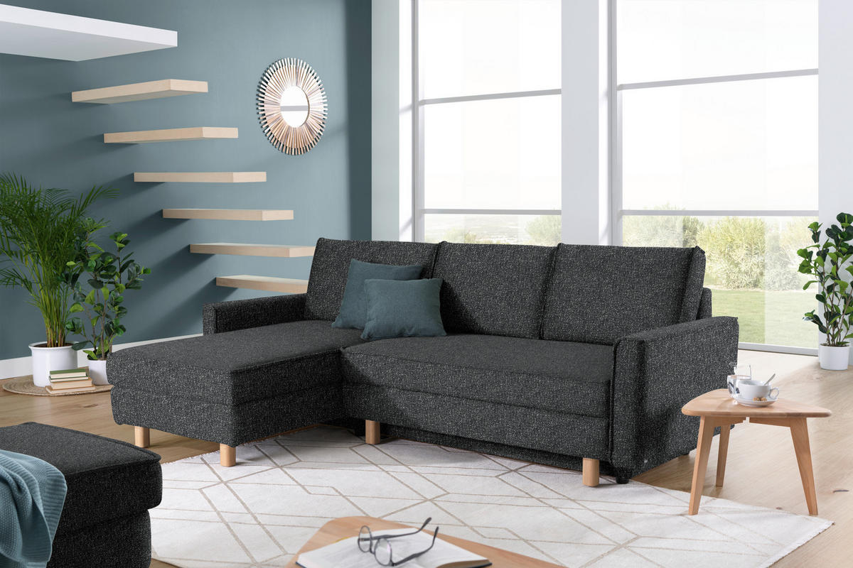 ECKSOFA  in Mikrovelours Anthrazit  170/237 cm  - Eichefarben/Anthrazit, KONVENTIONELL, Holz/Textil (170/237cm) - Sedda