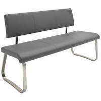 SITZBANK in Metall, Leder Grau, Edelstahlfarben  - Edelstahlfarben/Grau, Design, Leder/Metall (175/86/59cm) - Livetastic