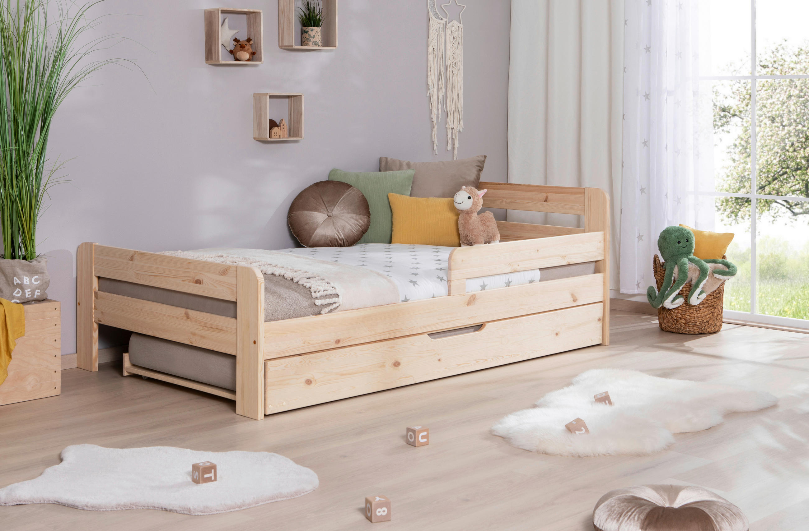 AUSZIEHBETT 120/200 cm  in Naturfarben  - Naturfarben, MODERN, Holz/Textil (120/200cm) - MID.YOU