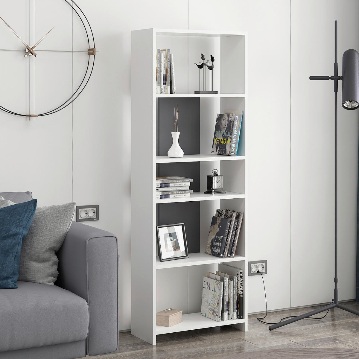 REGAL  56,9/160/25 cm Anthrazit, Weiss  - Weiss/Anthrazit, Design, Holzwerkstoff (56,9/160/25cm) - Livetastic
