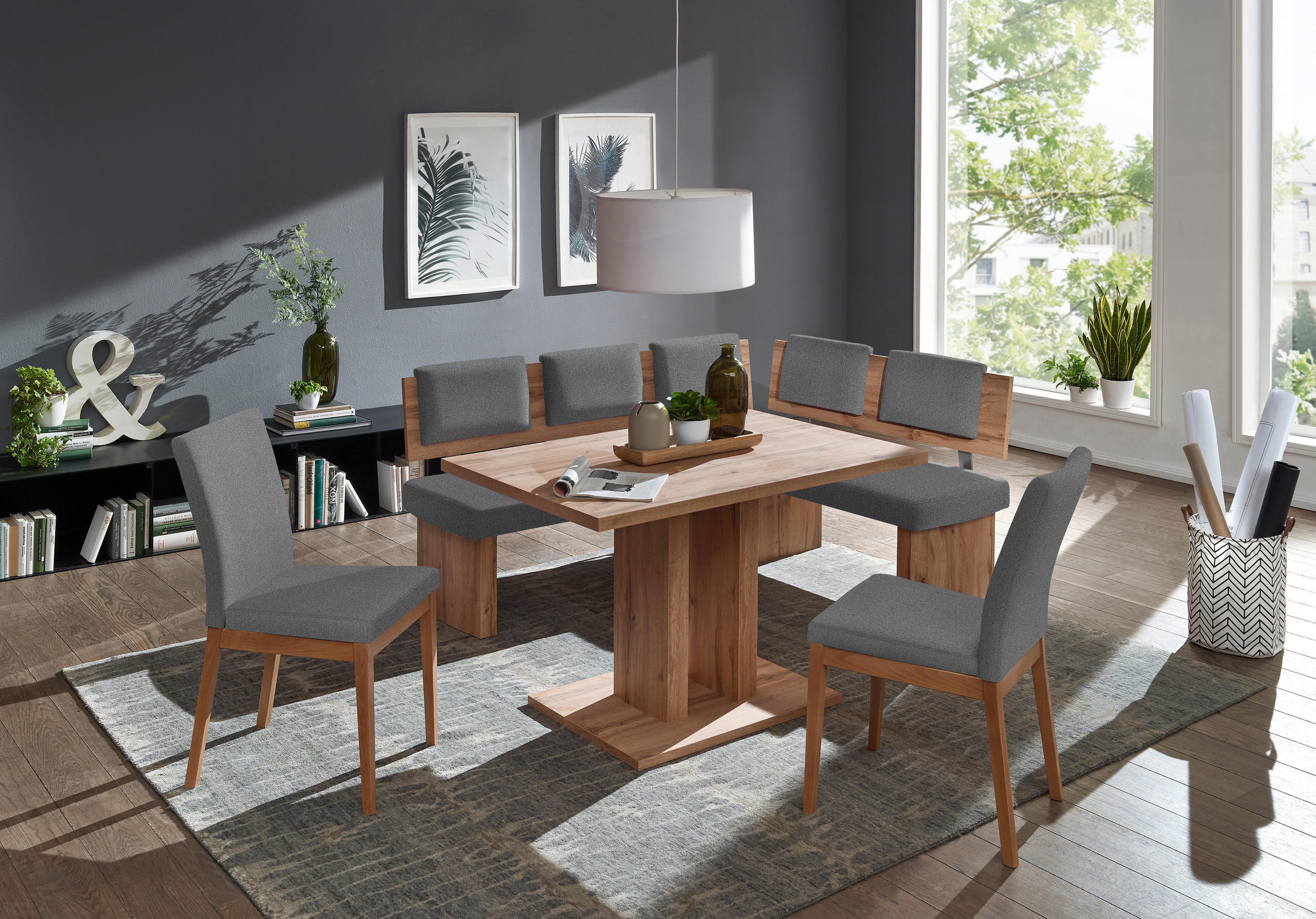 ECKBANKGRUPPE in Textil, Holzwerkstoff Eichefarben, Graubraun  - Eichefarben/Graubraun, Konventionell, Holzwerkstoff/Textil - Cantus