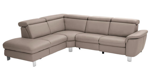 ECKSOFA in Echtleder Fango  - Fango/Alufarben, Design, Leder/Metall (242/271cm) - Cantus