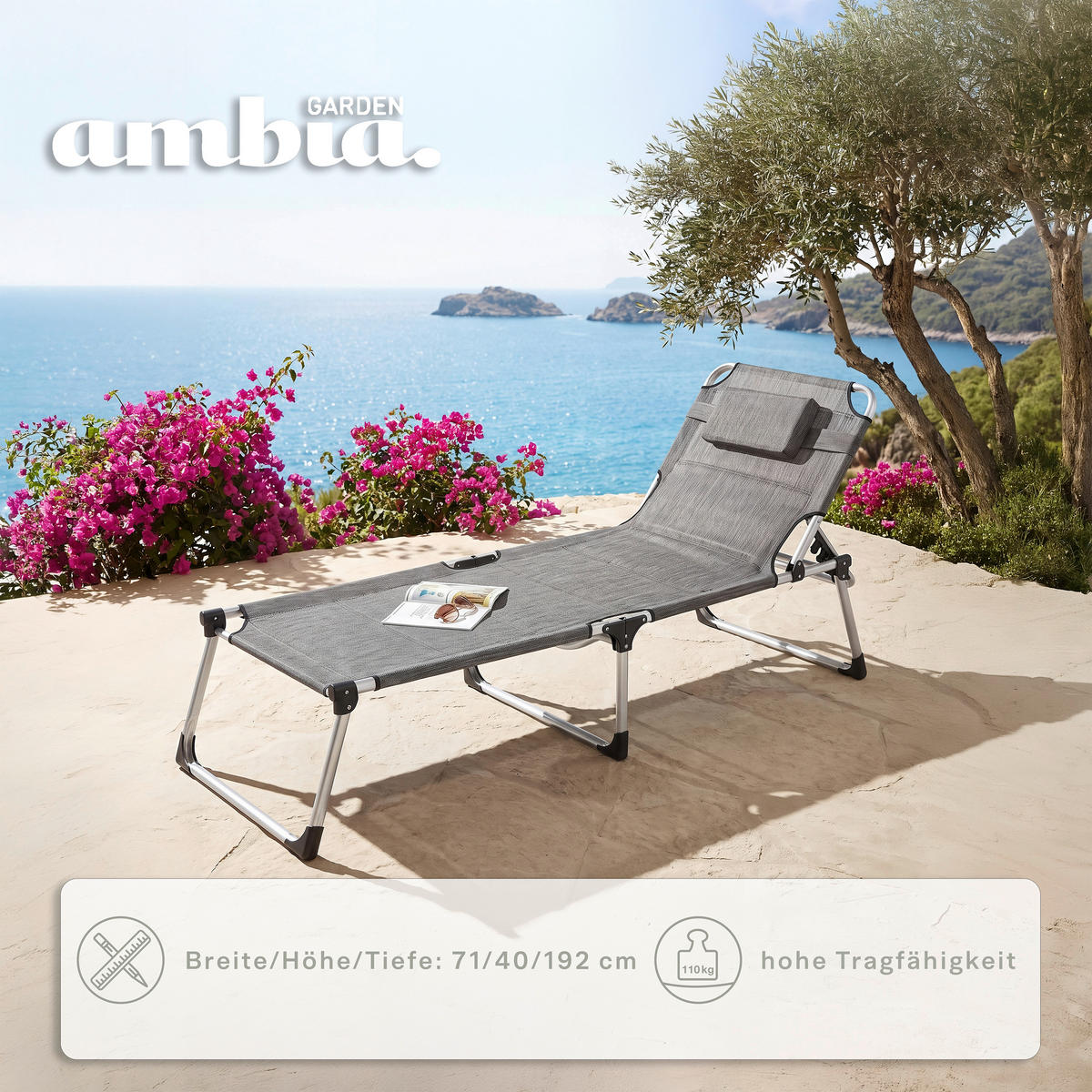 DREIBEINLIEGE 71/40/192 cm  - Silberfarben/Braun, Design, Textil/Metall (71/40/192cm) - Ambia Garden