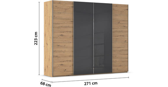 SCHWEBETÜRENSCHRANK 271/223/68 cm 4-türig Eiche Artisan  - Chromfarben/Eiche Artisan, KONVENTIONELL, Glas/Holzwerkstoff (271/223/68cm) - Novel