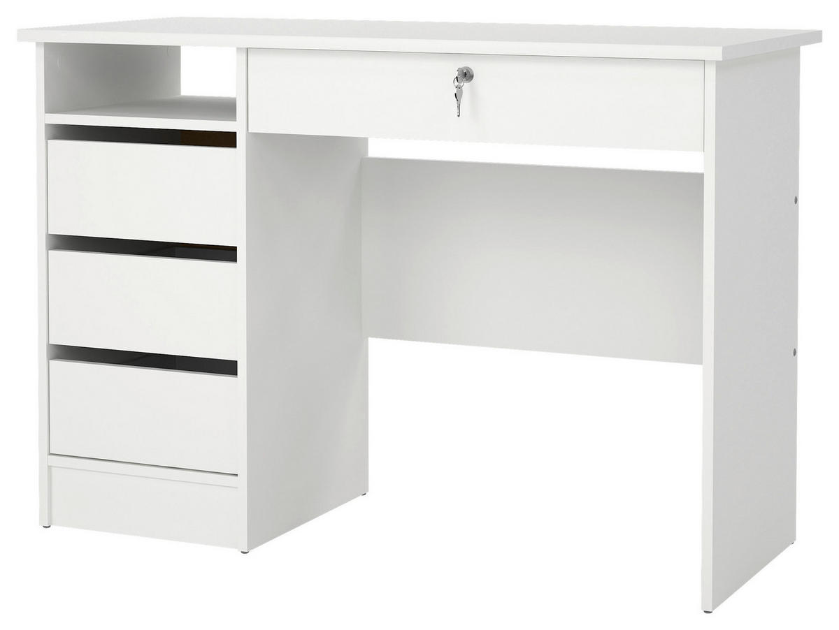 SCHREIBTISCH 109,3/48,5/75,6 cm Weiß Stauraum, abschließbar  - Weiß, MODERN, Holzwerkstoff (109,3/48,5/75,6cm) - MID.YOU