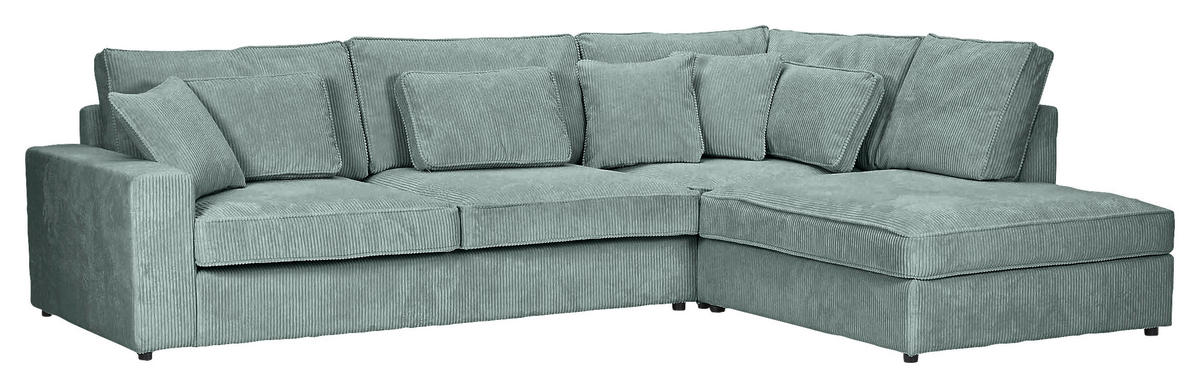 ECKSOFA  in Cord Mintgrün Zierkissen, Rückenkissen, Rücken echt  307/228 cm  - Schwarz/Mintgrün, MODERN, Kunststoff/Textil (307/228cm) - Carryhome