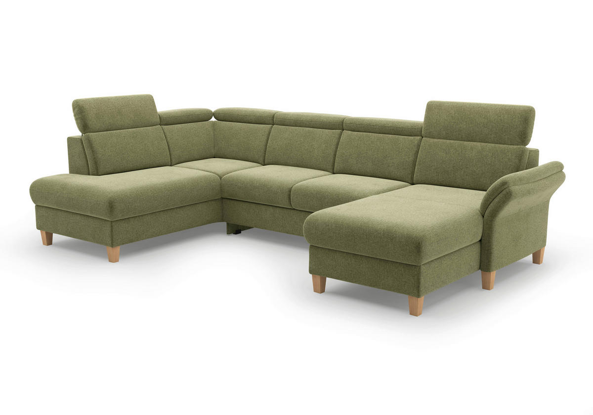 WOHNLANDSCHAFT GLENDALE E Hellgrün Flachgewebe  - Eichefarben/Hellgrün, KONVENTIONELL, Holz/Textil (193/321/166cm) - Sit & More