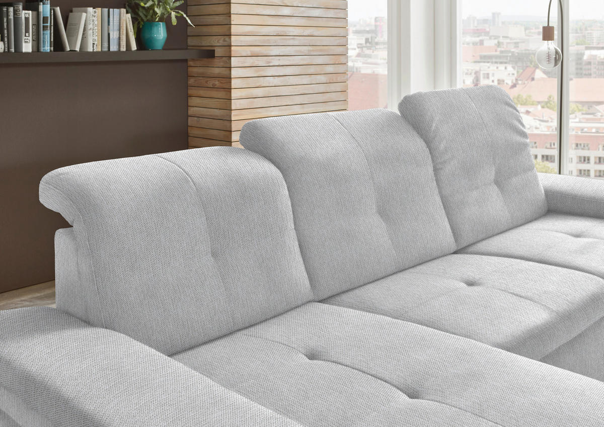 ECKSOFA in Flachgewebe Ecru  - Ecru/Schwarz, Design, Textil/Metall (174/297cm) - Beldomo Style