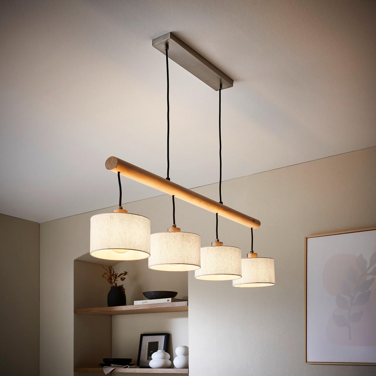 HÄNGELEUCHTE Julius 102/18/120 cm   - Sandfarben/Naturfarben, Natur, Holz/Kunststoff (102/18/120cm) - Novel