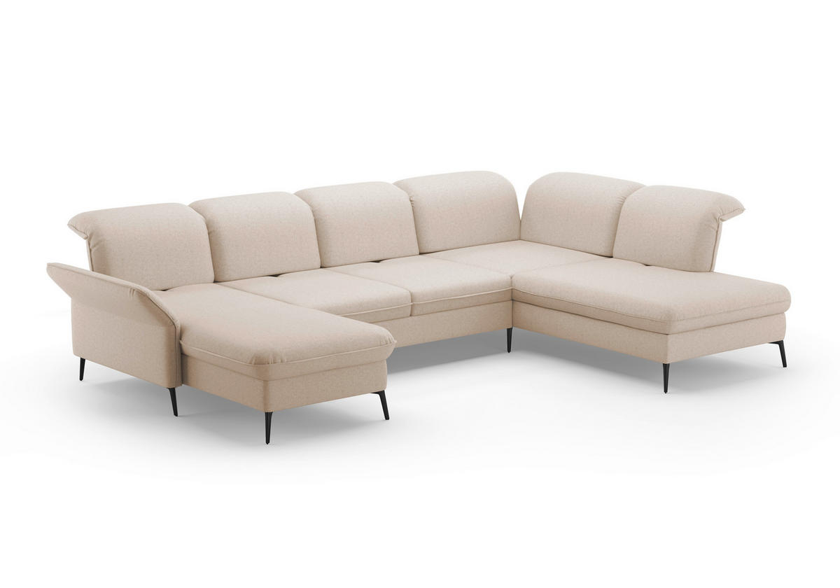 WOHNLANDSCHAFT in Flachgewebe Creme  - Creme/Schwarz, Konventionell, Textil/Metall (198/359/231cm) - Sit & More