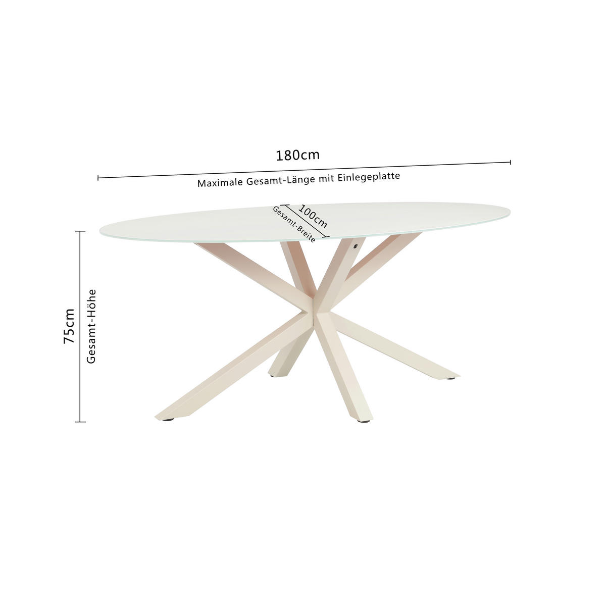ESSTISCH 180/100/75 cm  Metall, Glas oval Kaschmir  - Kaschmir, MODERN, Glas/Metall (180/100/75cm) - P & B