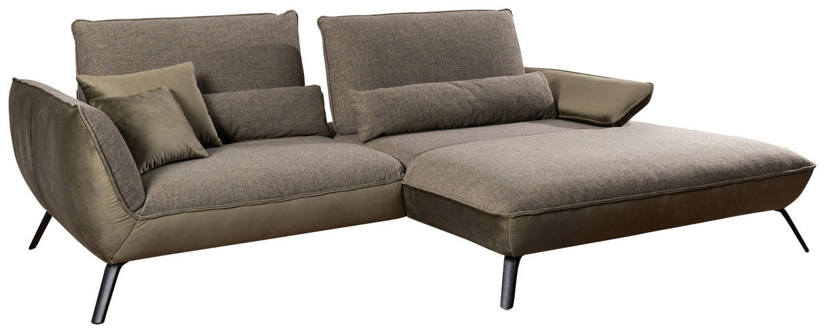 ECKSOFA in Flachgewebe Olivgrün  - Schwarz/Olivgrün, Design, Textil/Metall (273/191cm) - Moderano