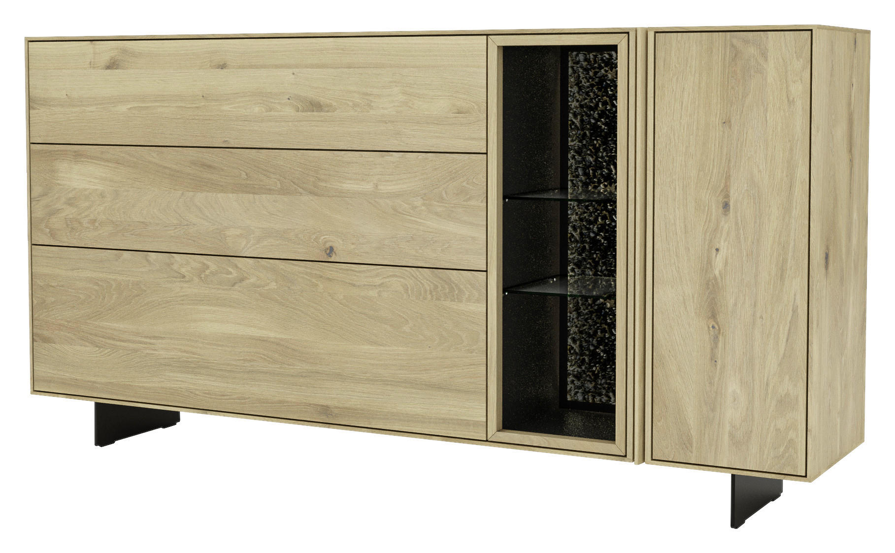 SIDEBOARD Eichefarben  188,8/96,6/41 cm  - Eichefarben/Schwarz, Natur, Glas/Leder (188,8/96,6/41cm) - Cassando