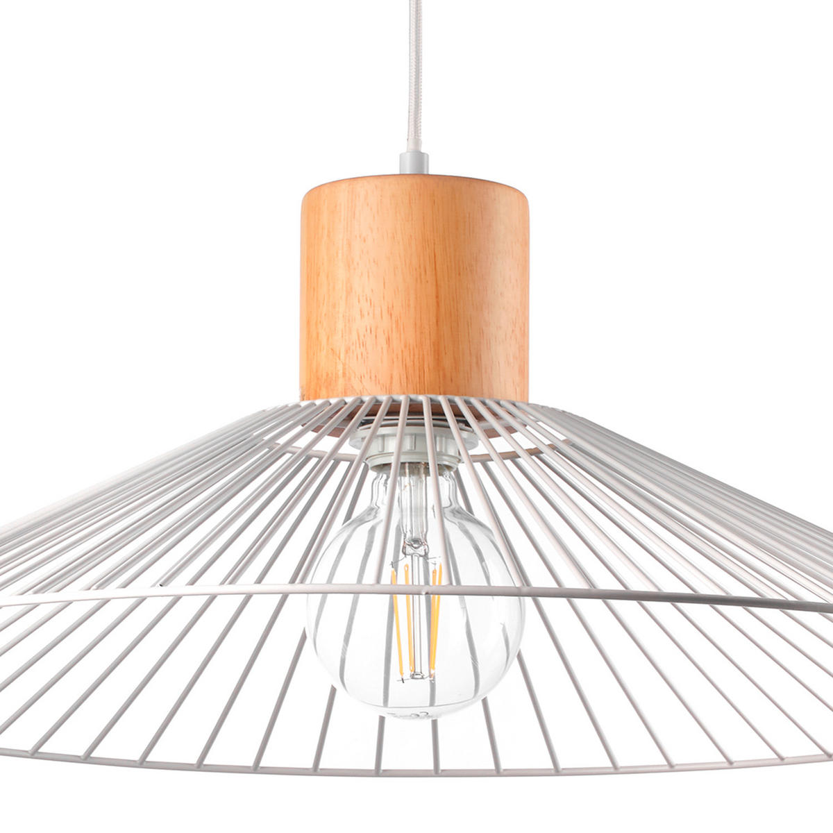 STROPNÍ ZÁVĚSNÉ SVÍTIDLO, 60/60/160 cm  - světle hnědá/vysoce lesklá bílá, Basics, kov/dřevo (60/60/160cm)