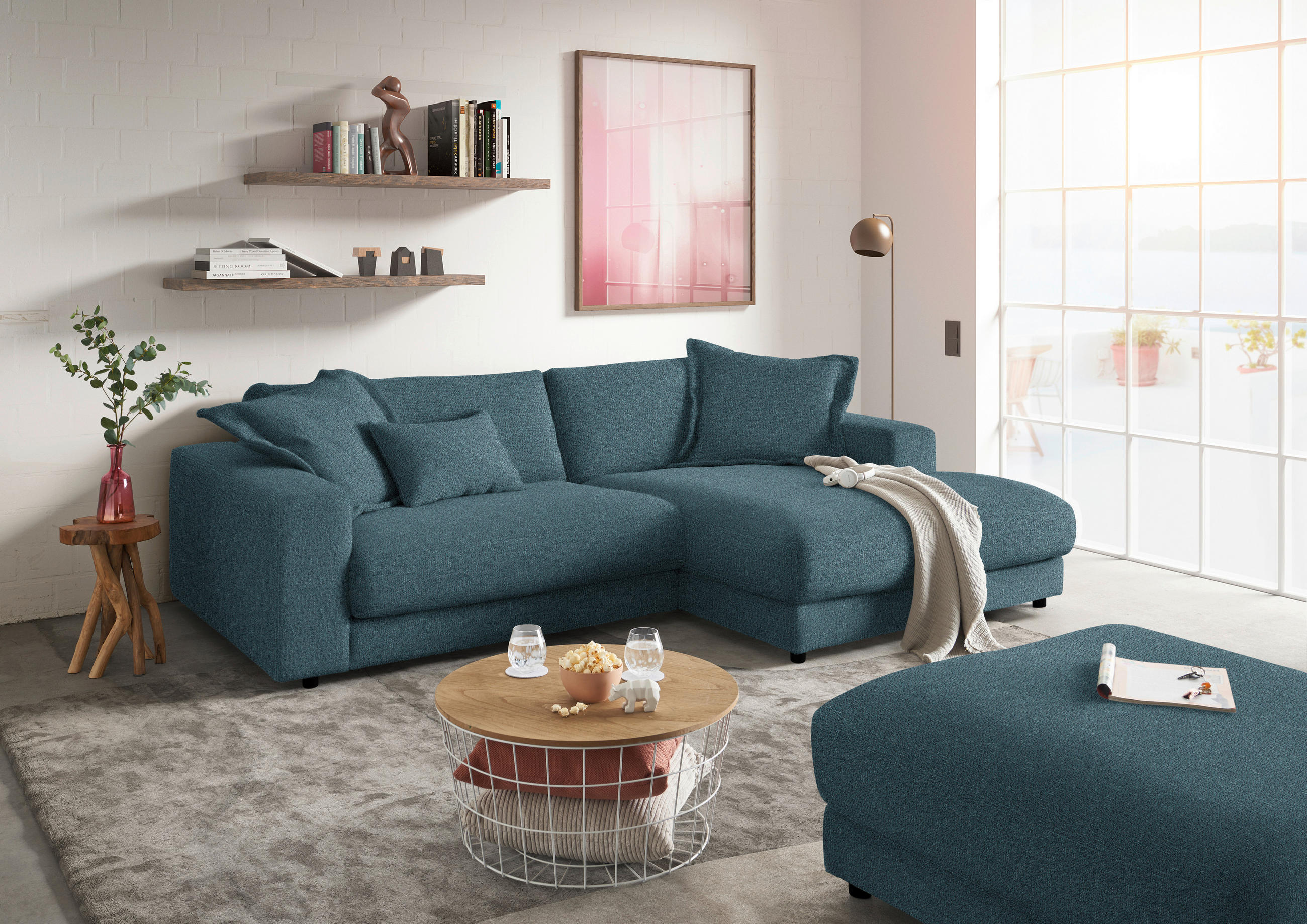 ECKSOFA in Flachgewebe Petrol  - Petrol/Schwarz, Design, Kunststoff/Textil (270/190cm) - Lomoco