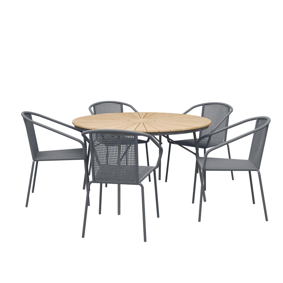 GARTENTISCHGRUPPE Teakholzvollmassiv Aluminium  - Dunkelgrau/Anthrazit, Natur, Holz/Kunststoff (180/180/74cm) - Gardenson