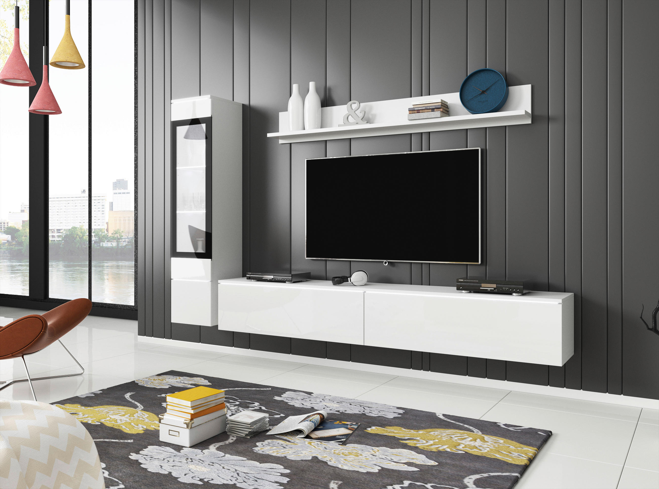 WOHNWAND Vera 3-teilig in Weiß Hochglanz 210/130/33 cm - Weiß Hochglanz/Weiß, LIFESTYLE, Glas/Holzwerkstoff (210/130/33cm) - P & B