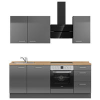 KÜCHENBLOCK 210 cm   in Eichefarben, Schieferfarben  - Schieferfarben/Edelstahlfarben, MODERN, Holzwerkstoff/Metall (210cm) - Nobilia