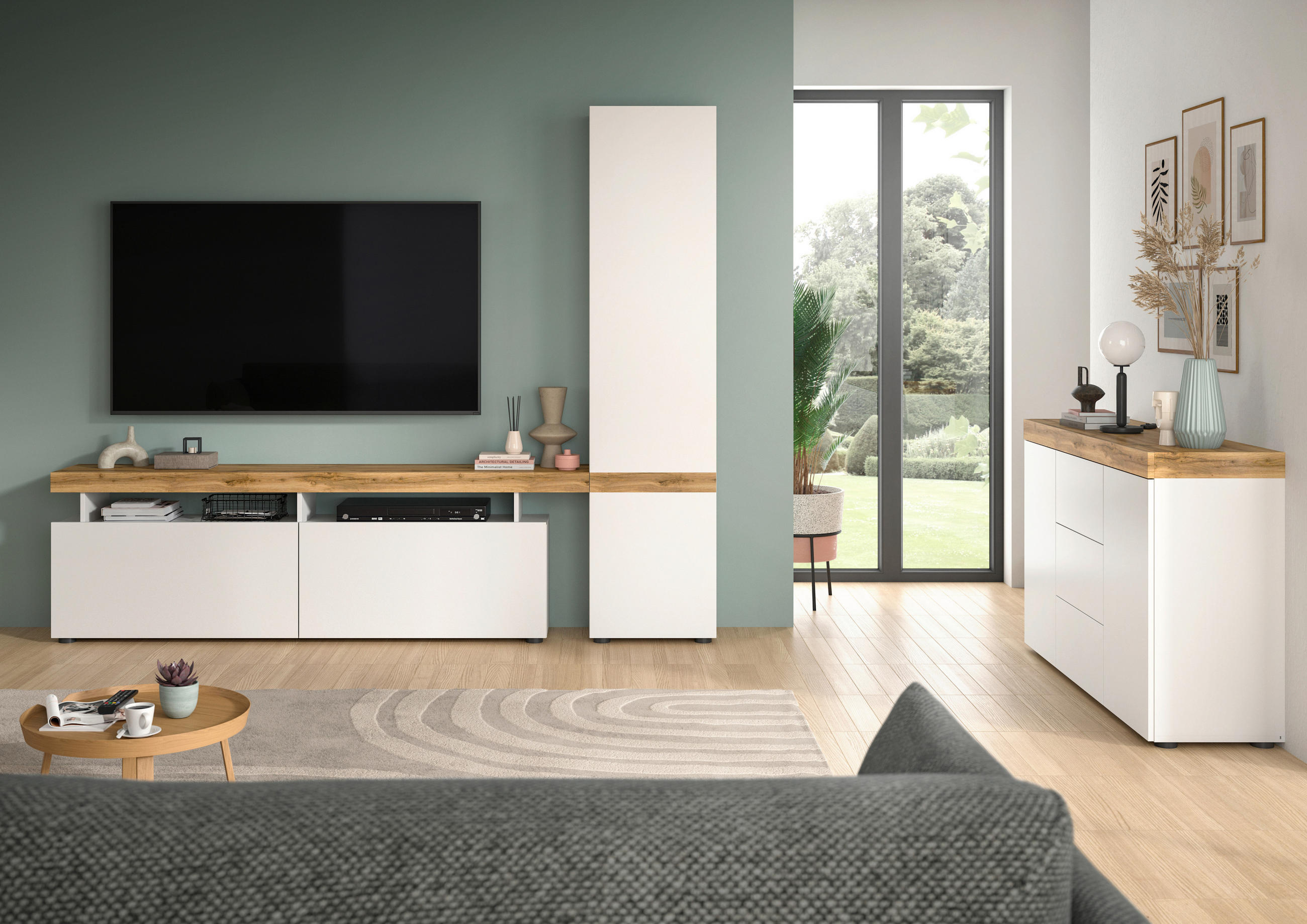 SIDEBOARD 125/80/37 cm  - vit/ek Wotan, Design, trämaterial (125/80/37cm) - MID.YOU