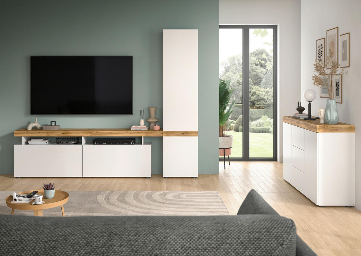 KOMODA, hrast wotan, bela  - hrast wotan/bela, Design, leseni material (125/80/37cm) - MID.YOU