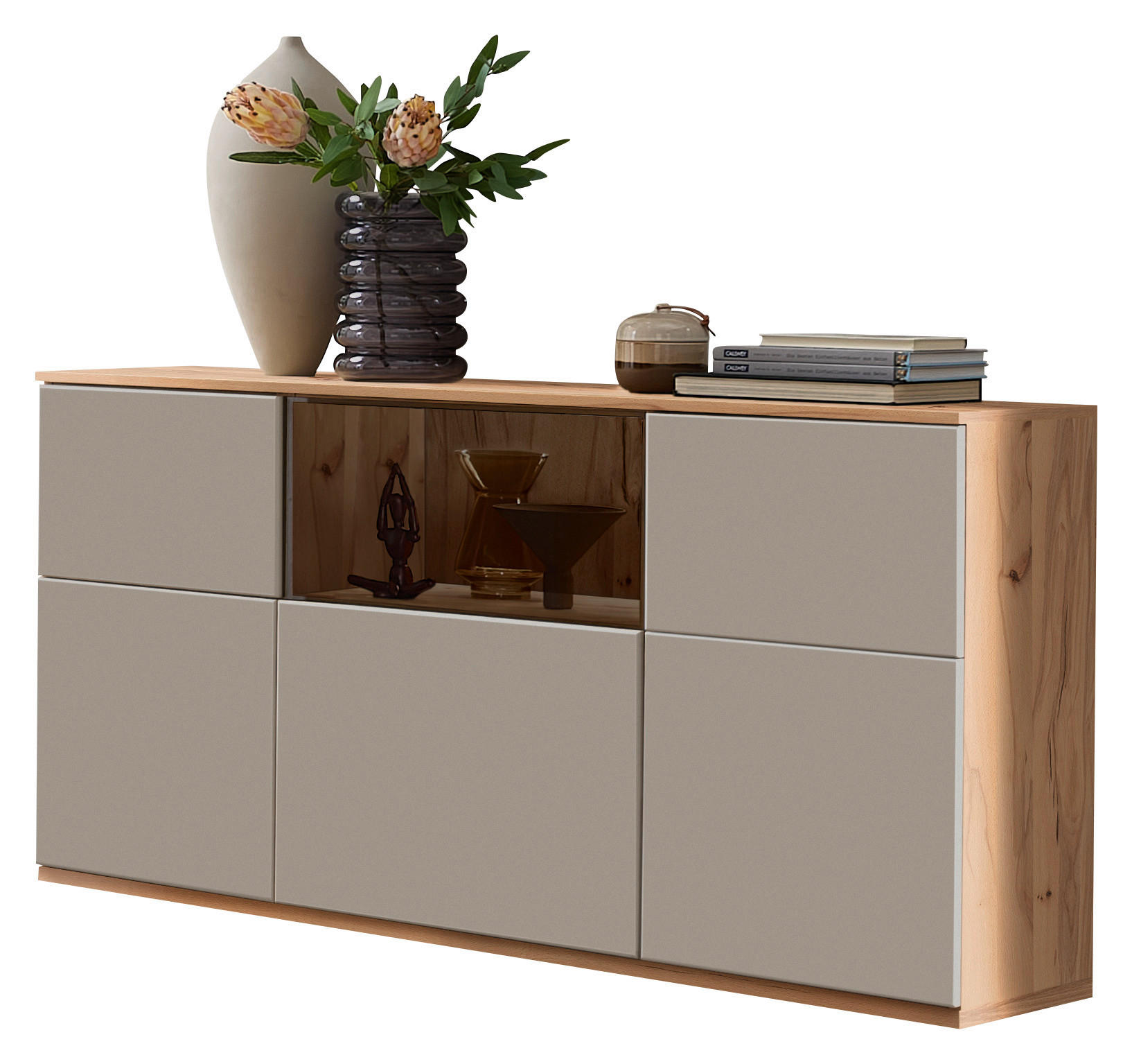 SIDEBOARD Grau, Buchefarben  150/85/40 cm  - Buchefarben/Grau, KONVENTIONELL, Glas/Holzwerkstoff (150/85/40cm) - Venda