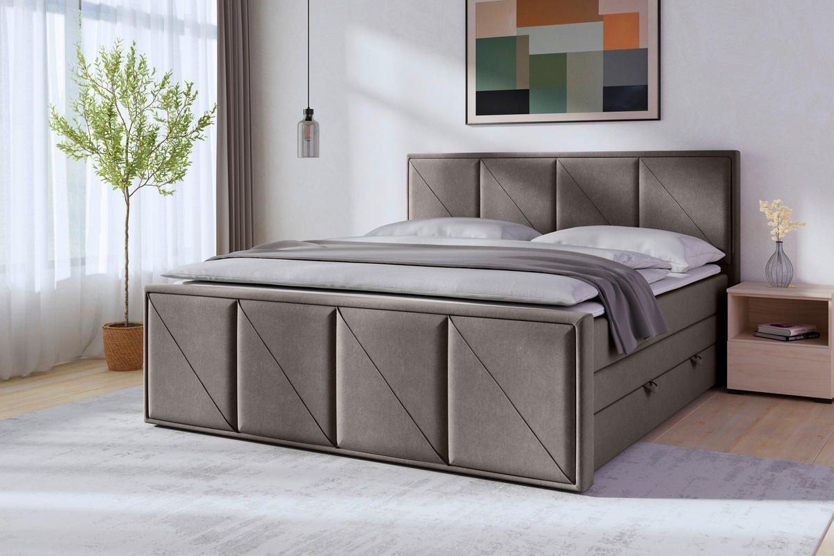 POSTELJA BOXSPRING 180 cm   x 200 cm  , leseni material svetlo siva  - črna/svetlo siva, Moderno, kovina/umetna masa (180/200cm) - MID.YOU