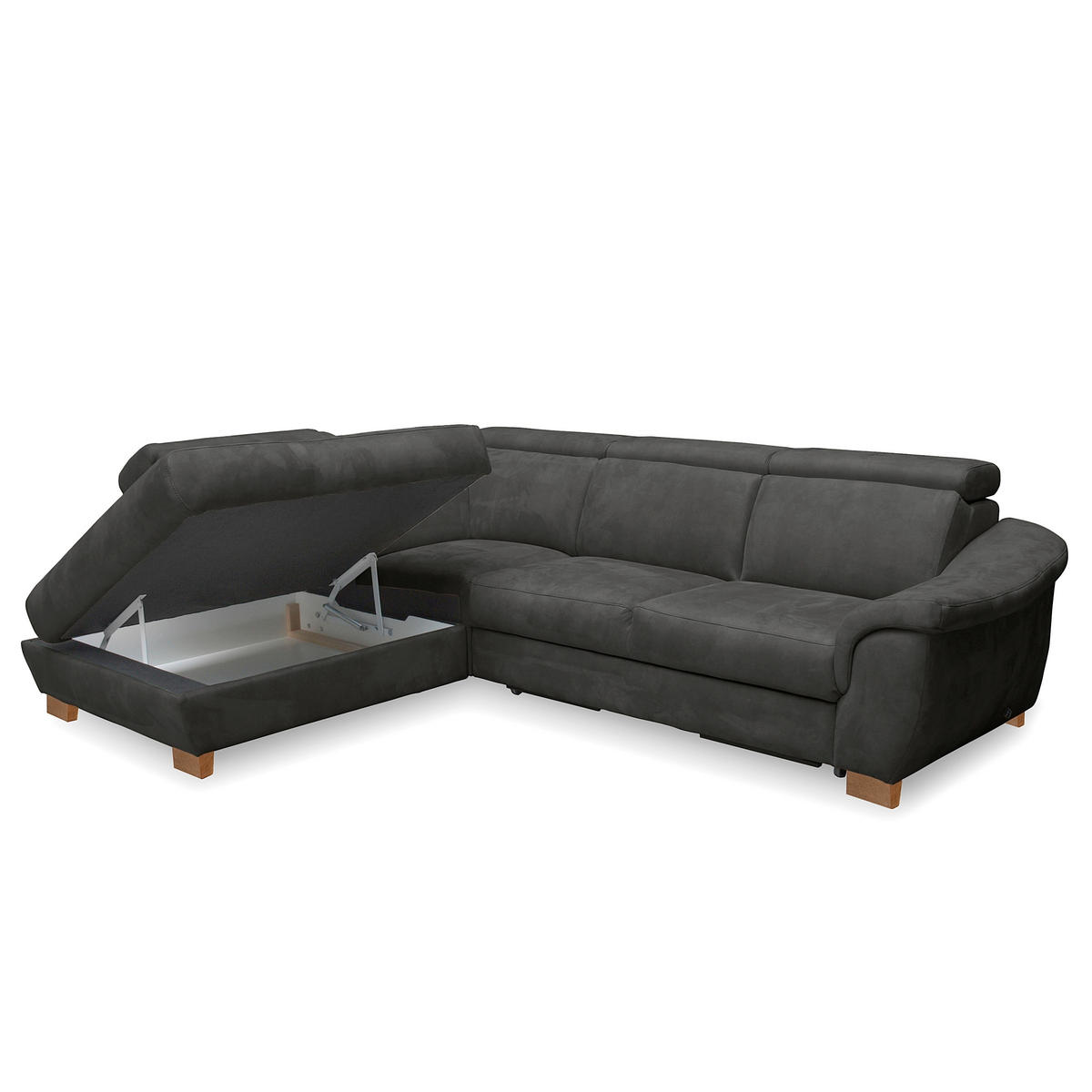 ECKSOFA Mikrofaser Anthrazit  - Anthrazit/Naturfarben, Design, Holz/Textil (276/238cm) - Livetastic