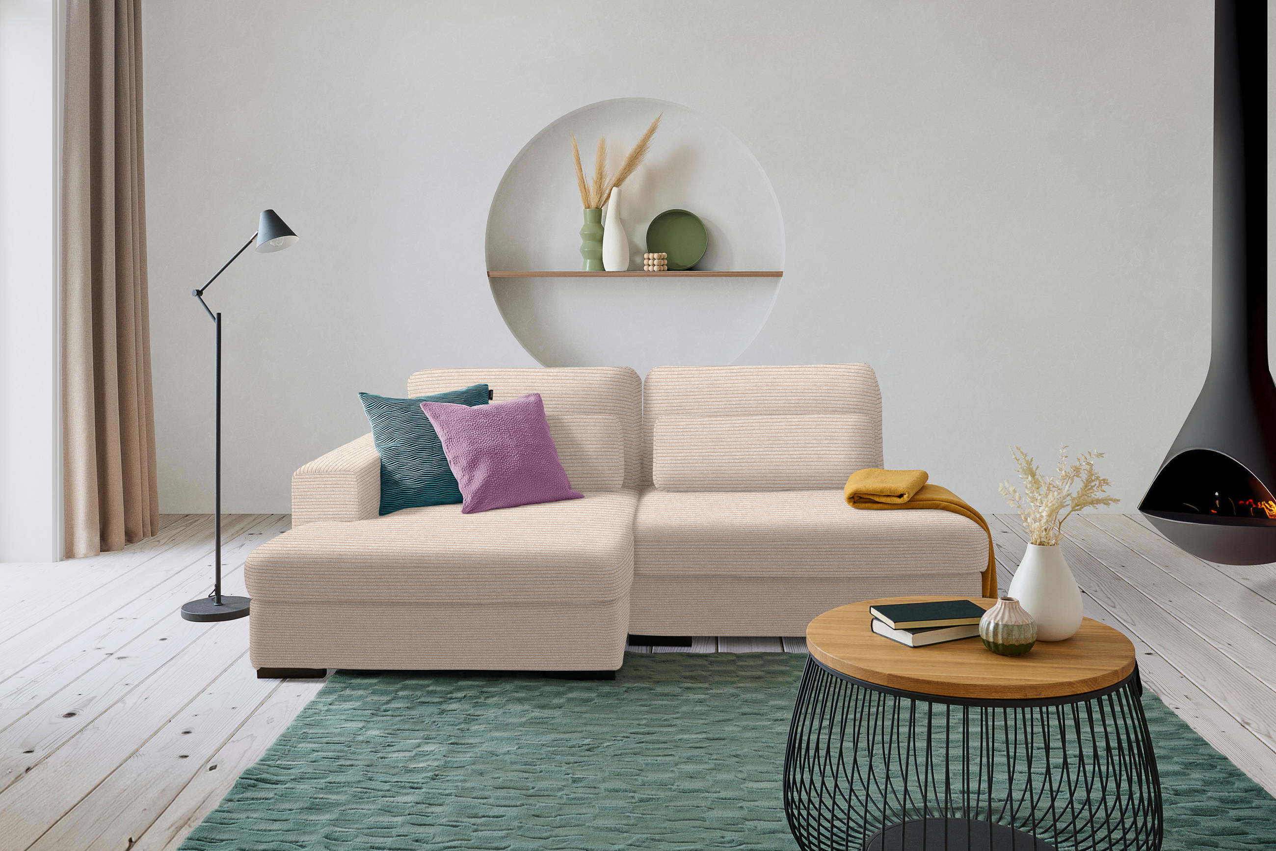 ECKSOFA in Cord, Velours Beige  - Beige/Schwarz, Design, Kunststoff/Textil (158/223cm) - Lomoco