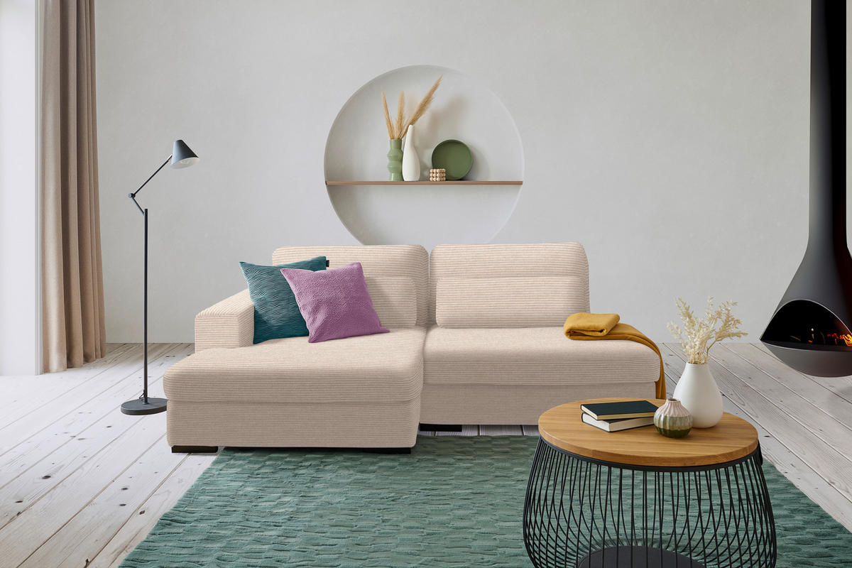 ECKSOFA in Cord, Velours Beige  - Beige/Schwarz, Design, Kunststoff/Textil (158/223cm) - Lomoco