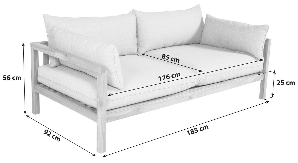 LOUNGESOFA  - Grau/Akaziefarben, KONVENTIONELL, Holz/Textil (185/56/92cm) - Gardenson