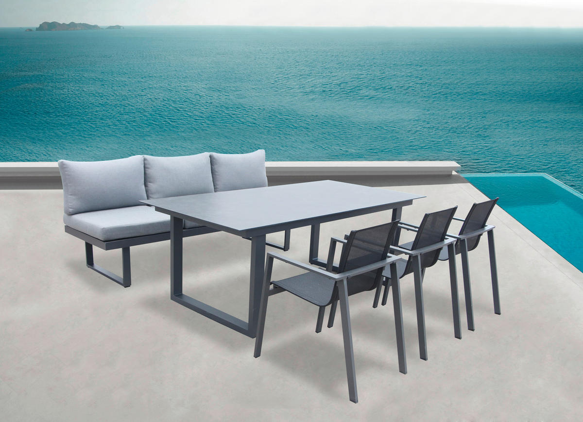 LOUNGEGARNITUR Aluminium  - Anthrazit/Grau, MODERN, Kunststoff/Metall (210/68/77/76cm) - Ambia Garden