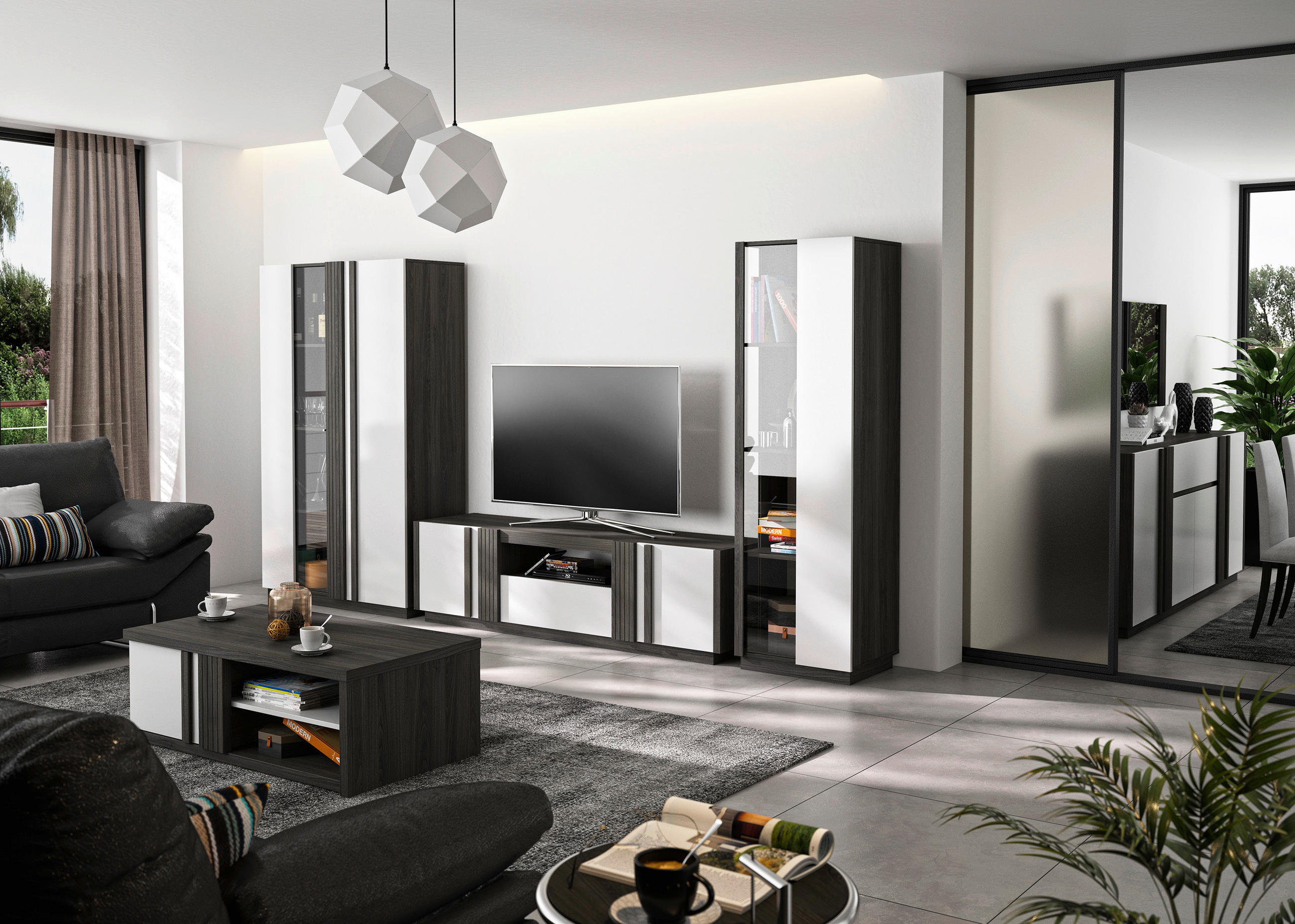 TV-ELEMENT - Weiß Hochglanz/Schwarz, MODERN, Holzwerkstoff (46/180/51cm) - MID.YOU