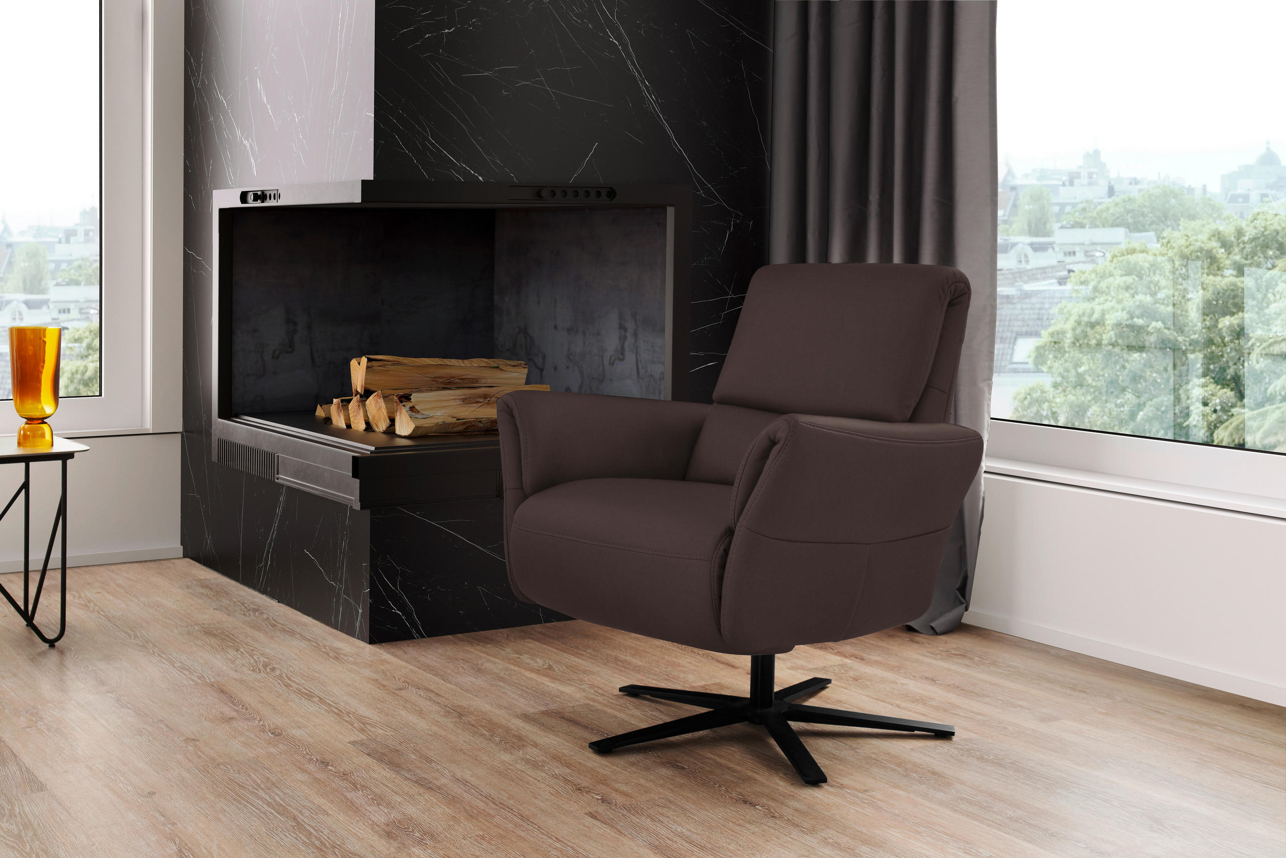 RELAXSESSEL Echtleder Relaxfunktion, Kopfteilverstellung, Nackenkissen    - Dunkelbraun/Schwarz, Design, Leder/Metall (81/118/82cm) - Schöner Wohnen