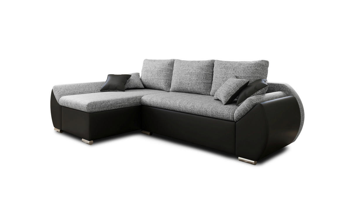 ECKSOFA  AURO Grau, Schwarz  - Silberfarben/Schwarz, Design, Kunststoff/Textil (275/155cm) - MID.YOU