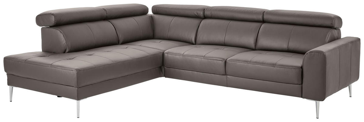 ECKSOFA Grau Echtleder  - Chromfarben/Grau, Design, Leder/Metall (213/262cm) - Hom`in